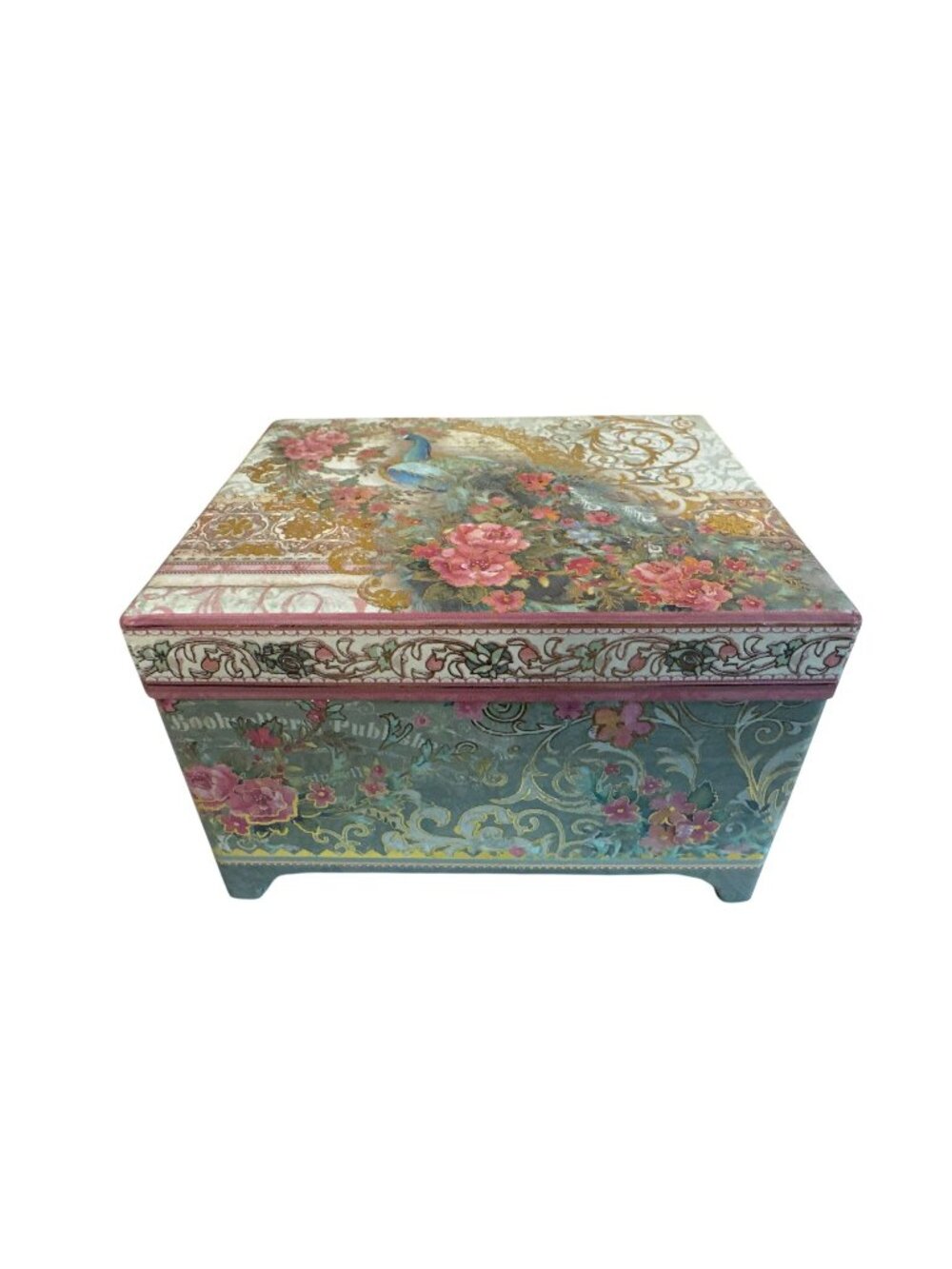 Punch Studio Music Box Wind-Up Peacock Floral Trinket Jewelry 5.5" x 4" x 3"